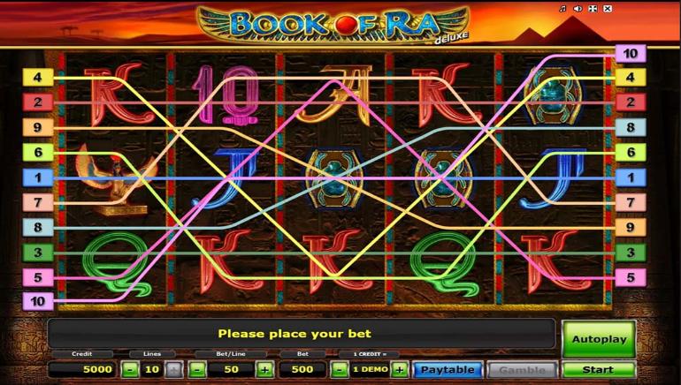 Book of Ra with paylines lit up
